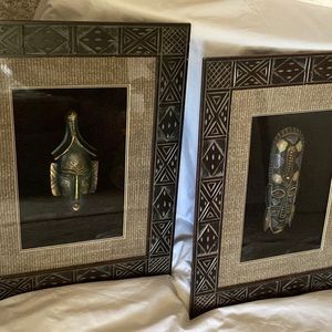 Beautiful set of 2 African mask shadow box art.